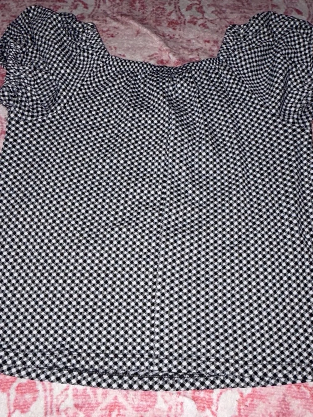 LOFT Black and White Gingham Smocked Square-Neck Top